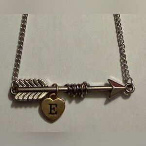 Initial “E” Arrow Necklace with E Pendant - Silver and Gold Tone